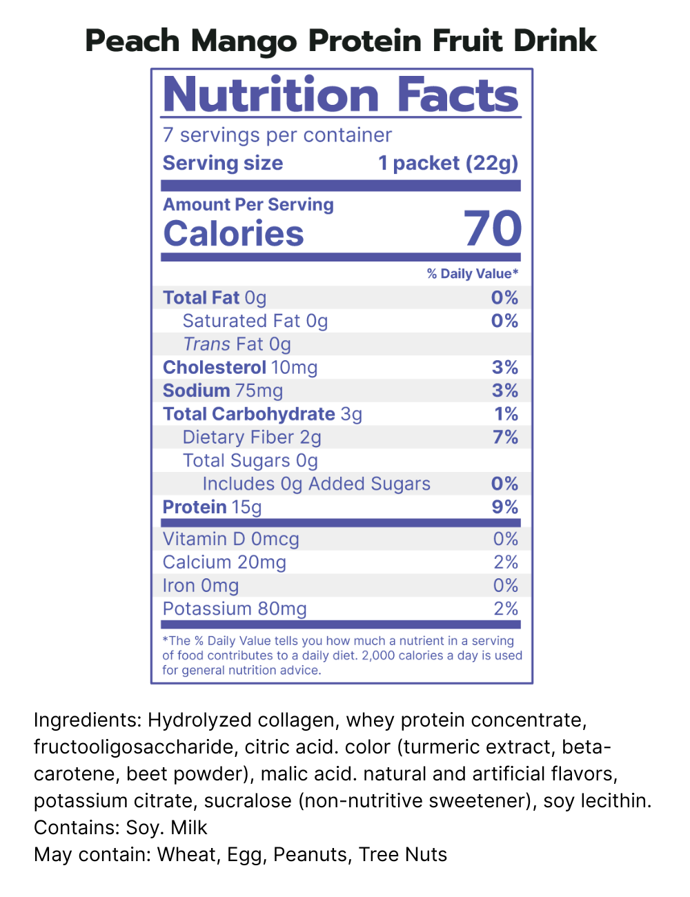 Peach Mango Protein Drink Nutrition Facts